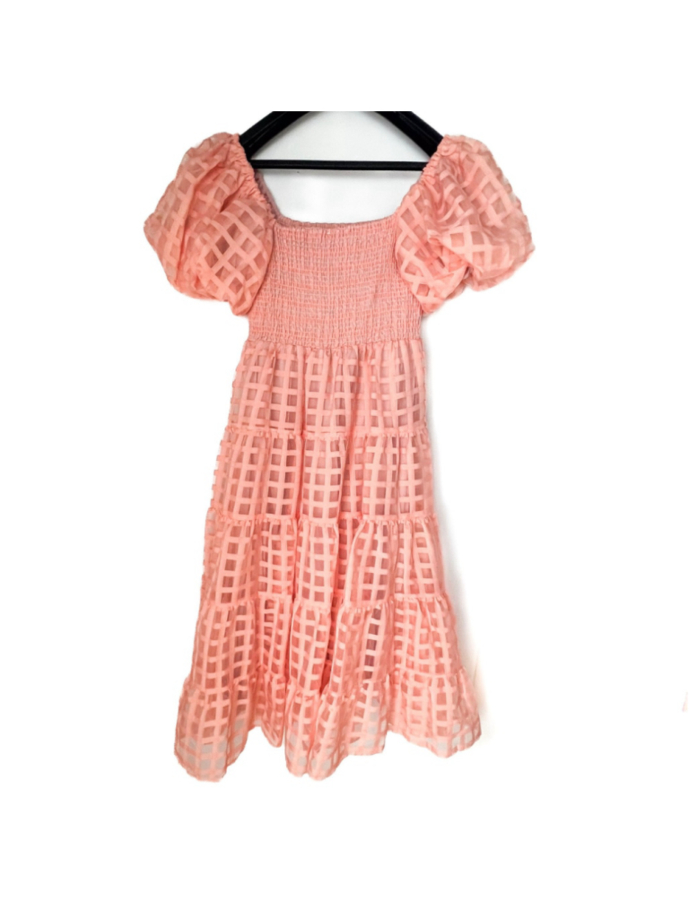 Gingham & Heels Bianna Pink/Coral Puff Sleeve Midi Dress Coquette Cottagecore 10 - Picture 4 of 12